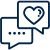 Two chat icons with heart and writing message